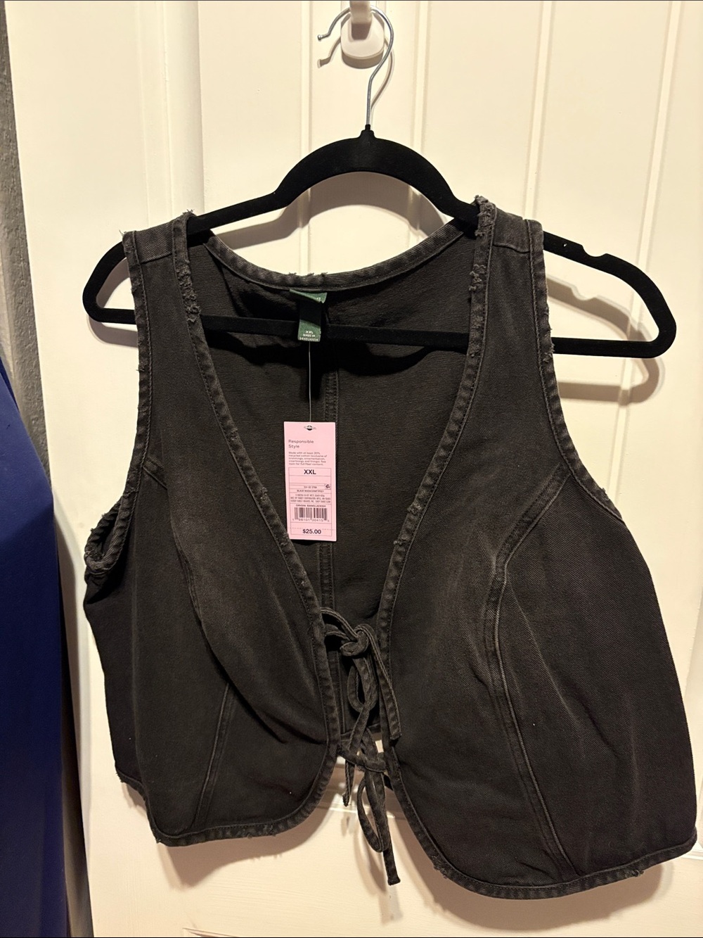 wild fable Black Lace-Up Washed Denim Vest
